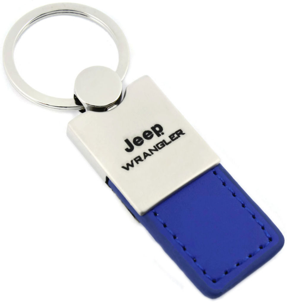 Jeep Wrangler Blue Leather Long Tab Logo Key Ring